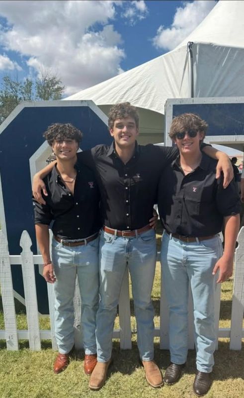 (Right) Ryder Harrington poses with Beta Theta Pi fraternity brothers. Harrington, 19, was a Texas Tech University Student who was killed in the Austin 6th Street shooting on March 1, 2026 in Austin, Texas.