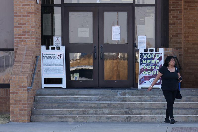 A Lubbock County voter walks out of the Frenship ISD Casey Administration Building, 501 7th St, voting center on Election Day for the Texas and Lubbock County 2026 March primaries on March 3, 2026 in Wolfforth, Texas.