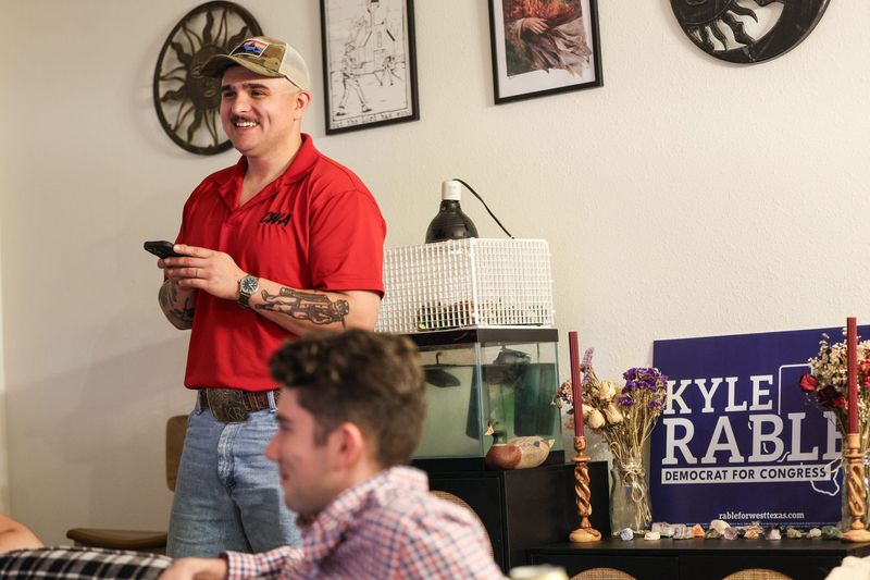 Kyle Rable, the uncontested Democratic candidate in the Texas U.S. 19 Congressional race, holds a primary election watch party at his residence Tuesday, March 3, 2026, in Lubbock.