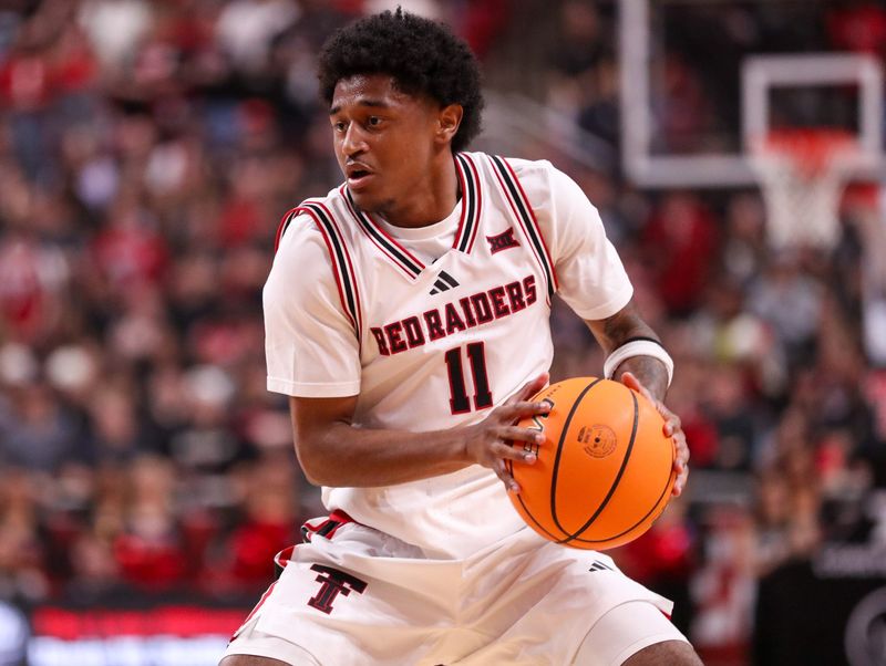Texas Tech's Jaylen Petty gathers himself for a shot attempt against TCU during a Big 12 Conference men's basketball game, Tuesday, March 3, 2026, in United Supermarkets Arena.