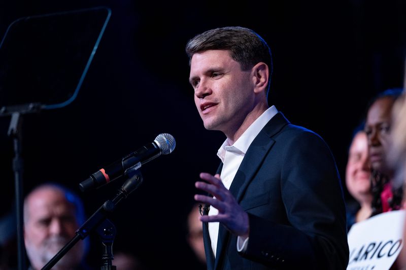 James Talarico speaks to his supporters during his election night watch party at Emo’s in Austin, Texas, on March 3, 2026.