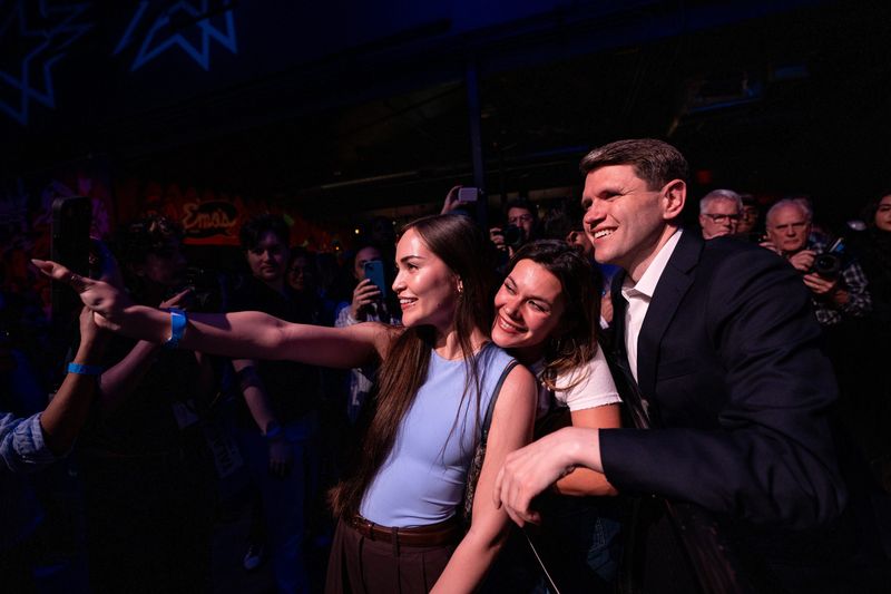 James Talarico greets his supporters after his speech during his election night watch party at Emo’s in Austin, Texas, on March 3, 2026. Talarico is running in the Democratic primary for U.S. Senate and led his Democratic opponent, U.S. Rep. Jasmine Crockett, in early voting returns.
