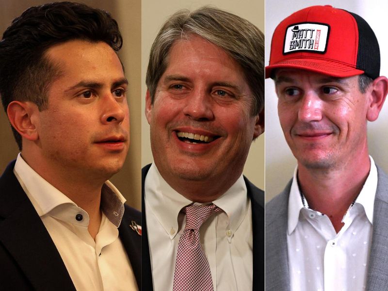 (Left) GOP primary candidates for Texas U.S. House 19 race Abraham Enriquez, Tom Sell and Matt Smith all vie for the top two spots in the GOP primary runoff elections to be held in May 2026.