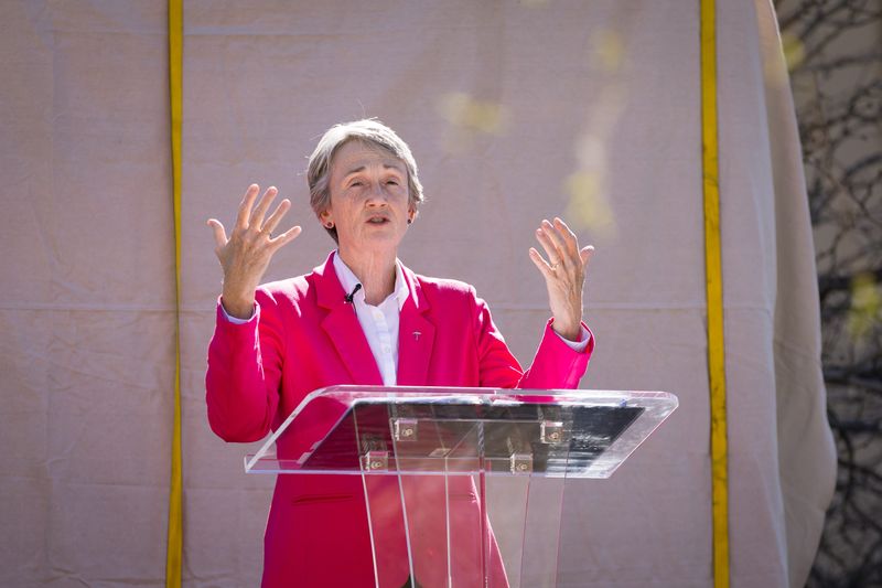 UTEP President Heather Wilson speaks during an unveiling of plans to transform the arroyo into a natural park at the future site of the Liberal Arts Building demolition on the University of Texas at El Paso campus on Wednesday, March 4, 2026.