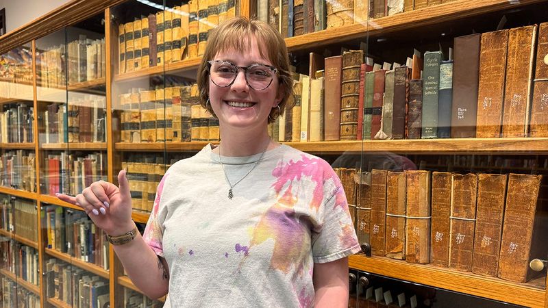 August Vinson, a senior WT history major from Amarillo, placed third in the Battle of Flowers oratorical contest with a speech recounting the life of Amarillo's Tom “Pinkie” Roden.