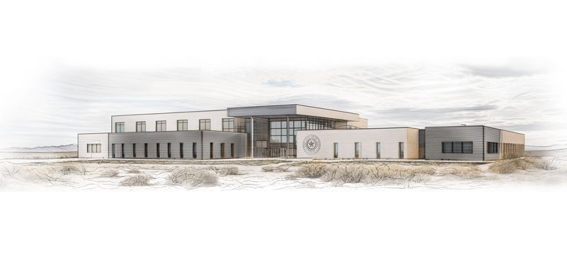 An artist rendering shows the new El Paso public safety training academy building for the El Paso police and fire departments to be built on Global Reach Drive in El Paso, Texas. The public safety complex is planned to be completed in 2029.