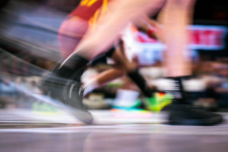 Mar 12, 2026; Kansas City, MO, USA; (Editors note: in camera effect) General View of shoes on the court during the first half of the game between the Iowa State Cyclones and the Texas Tech Red Raiders at T-Mobile Center. Mandatory Credit: William Purnell-Imagn Images