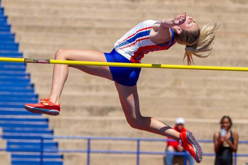 San Angelo Central girls track's Sydney Crooks competes in the Division III high jump at the 66th San Angelo Relays at San Angelo Stadium on March 13-14, 2026.