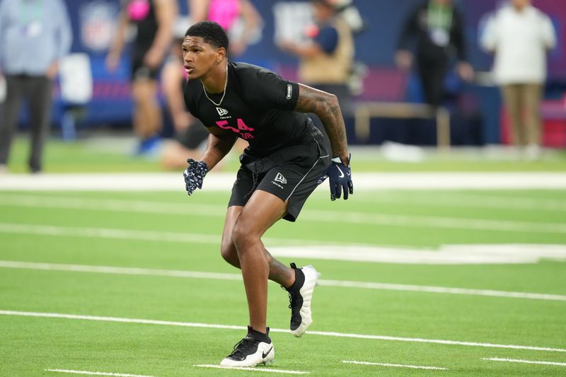 Feb 27, 2026; Indianapolis, IN, USA; Penn State defensive back Zakee Wheatley (DB54) during the NFL Scouting Combine at Lucas Oil Stadium. Mandatory Credit: Kirby Lee-Imagn Images
