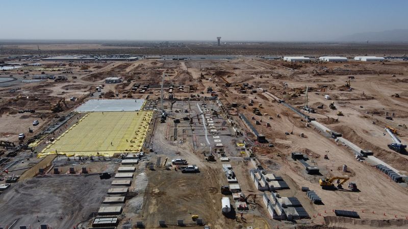 Construction continues March 12 on a Meta Platforms data center complex on a 1,000-acre site in far Northeast El Paso, near the intersection of U.S. Highway 54 and Stan Roberts Sr. Avenue.