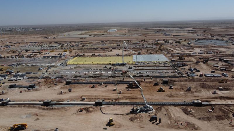 Construction continues on the Meta Platforms data center complex on a 1,000-acre site in far Northeast El Paso, near the Texas-New Mexico state line on March 12, 2026. The company is investing billions of dollars on the project to meet artificial intelligence growth.