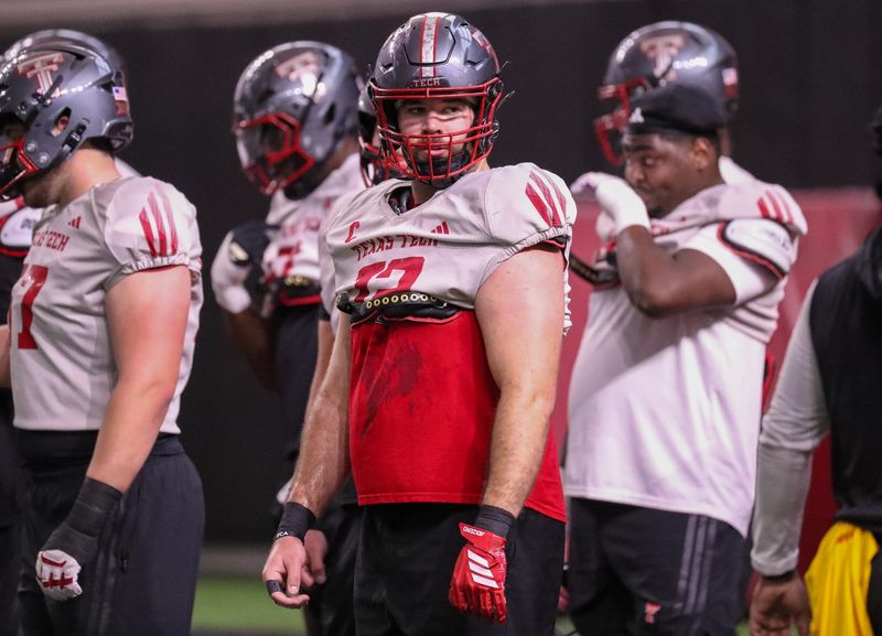 Texas Tech's Sheridan Wilson goes through warmups during spring football practice, Thursday, March 26, 2026, at the Womble Football Center.