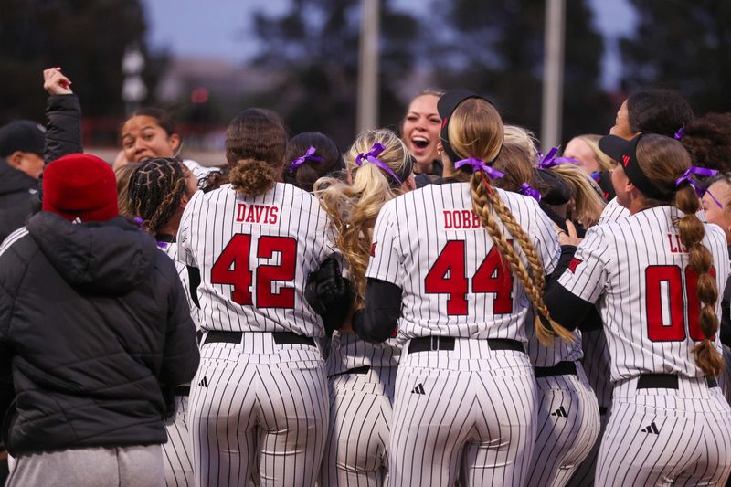 Texas Tech teammates celebrate NiJaree Canady receiving a golden ticket to the 2026 AUSL draft, Friday, March 27, 2026, at Tracy Sellers Field.