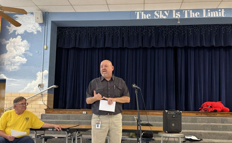 Amarillo City Transit Planner Jim Hillwig explains a new program that gives rides throughout the city, as well as plans for new bus routes reaching further out in the Pleasant Valley/River Road area, during the neighborhood group's meeting March 26 in Pleasant Valley Elementary.