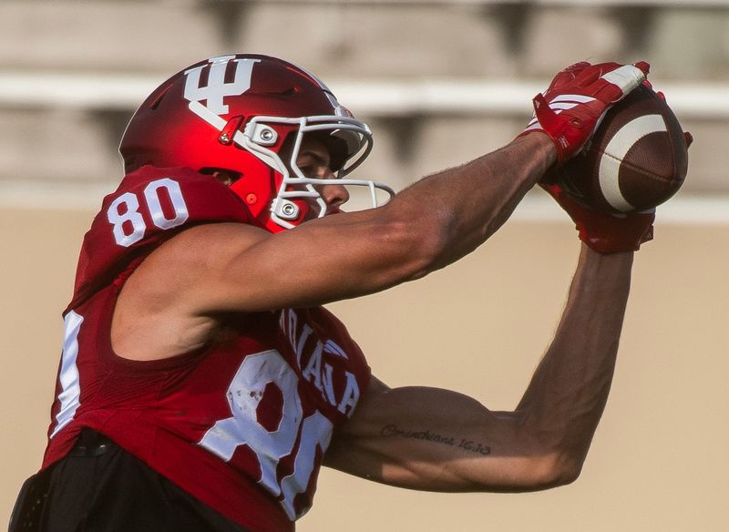 Indiana's Charlie Becker (80) during spring practice at Memorial Stadium on Tuesday, March 31, 2026.