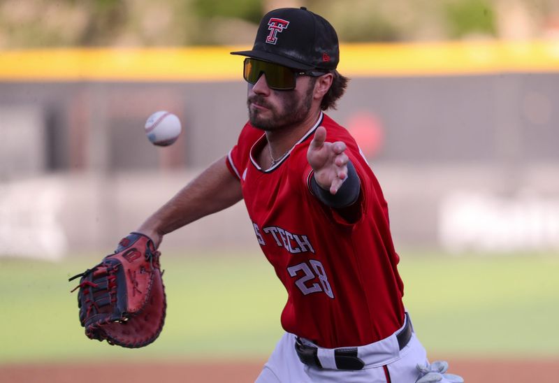 Texas Tech's Robin Villeneuve tosses the ball to first for an out against Abilene Christian during a non-conference Division I baseball game, Tuesday, March 31, 2026, at Rip Griffin Park.