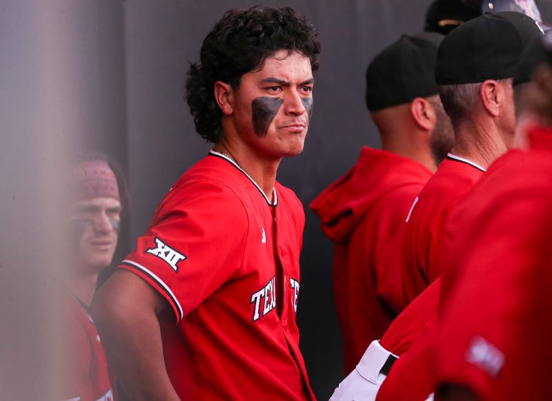 Texas Tech's Linkin Garcia stands in the dugout during a non-conference Division I baseball game, Tuesday, March 31, 2026, at Rip Griffin Park.
