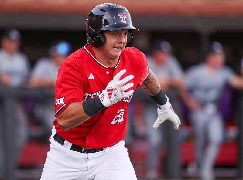 Texas Tech's Matt Quintanar runs to first against Abilene Christian during a non-conference Division I baseball game, Tuesday, March 31, 2026, at Rip Griffin Park.