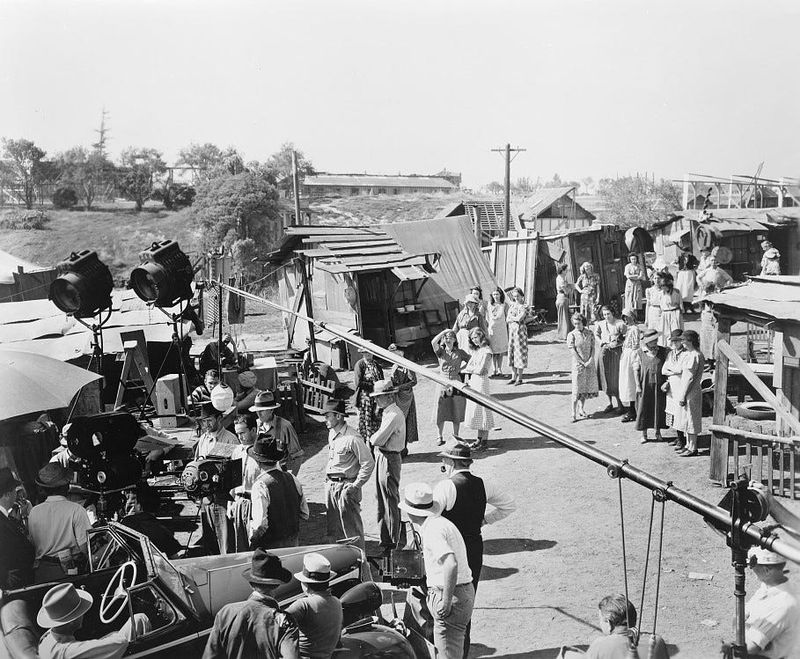 A scene from the production of the film "Grapes of Wrath" in 1940.