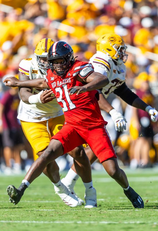 Oct 18, 2025; Tempe, Arizona, USA; Texas Tech Red Raiders linebacker David Bailey (31) against the Arizona State Sun Devils at Mountain America Stadium. Mandatory Credit: Mark J. Rebilas-Imagn Images