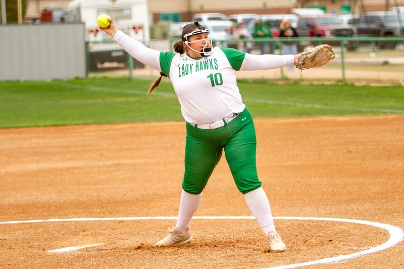 Wall softball's Madee Williams (10) tosses a pitch against Clyde at Wall High School on Tuesday, April 7, 2026.