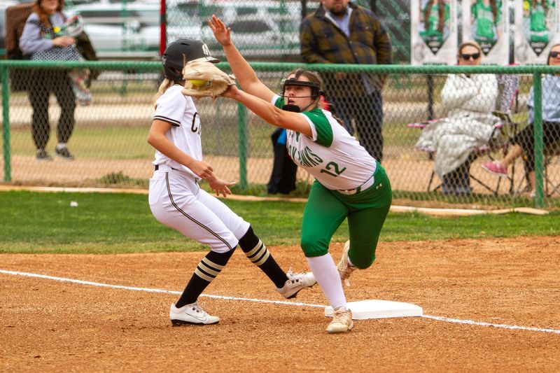Wall softball's Abby Werner (12) nabs a throw at first base against Clyde at Wall High School on Tuesday, April 7, 2026.