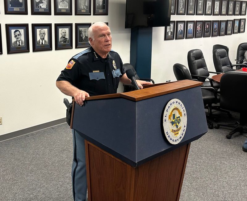 El Paso Police Department Chief Peter Pacillas holds a news conference on April 10, 2026, at the El Paso Police Department headquarters to discuss an online video showing an officer punching a woman during an arrest.