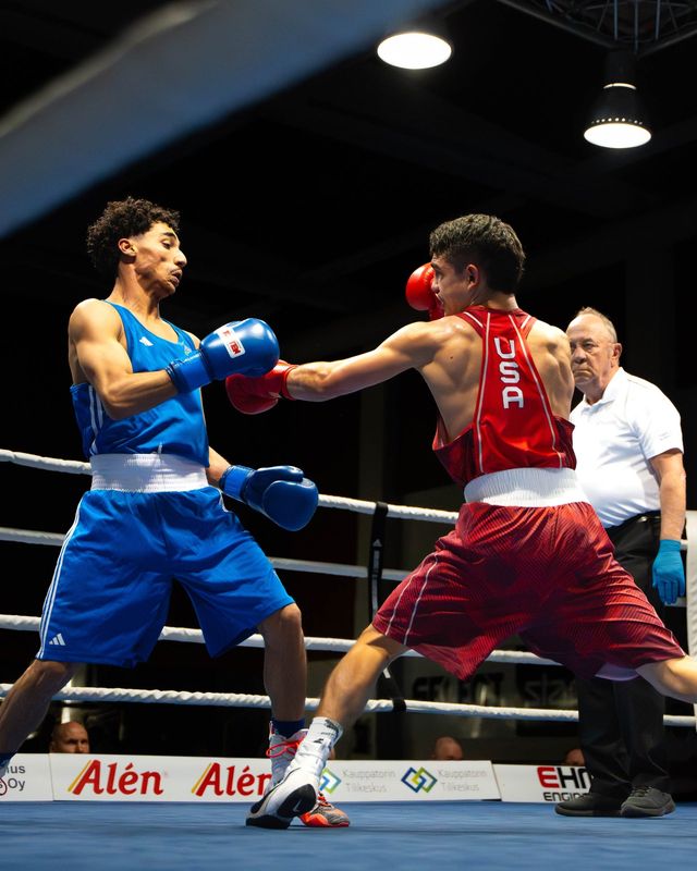 El Paso amateur boxer Moises Rodriguez, right, won a gold medal at 55 KG for Team USA on Sunday, April 12, 2026 in Helsinki, Finland. It was Rodriguez's first international gold medal.