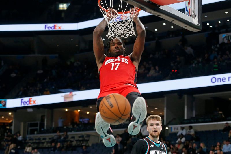 Mar 27, 2026; Memphis, Tennessee, USA; Houston Rockets forward Tari Eason (17) dunks during the fourth quarter against the Memphis Grizzlies at FedExForum. Mandatory Credit: Petre Thomas-Imagn Images