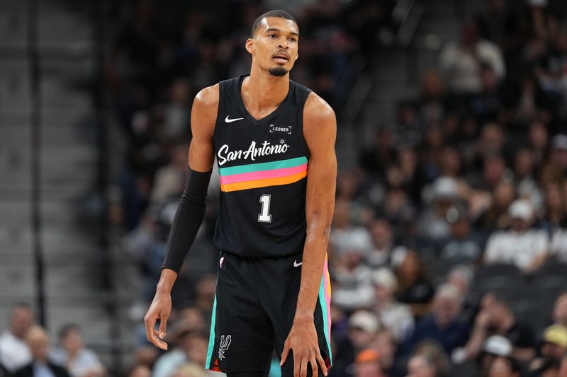 San Antonio Spurs forward Victor Wembanyama during the first half against the Dallas Mavericks at Frost Bank Center.