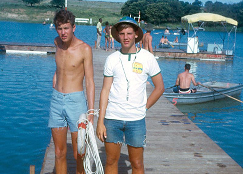 In this undated photo, Gene Thompson (left) and the author, Chuck Lanehart, worked for $8 per week as Scout counselors before finding work in the oilfield for $1.75 per hour.