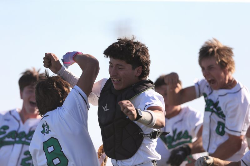 Ropes celebrates after a home run against New Home in a District 4-2A baseball game Wednesday, April 15, 2026, at the Ropes ISD baseball field in Ropesville.