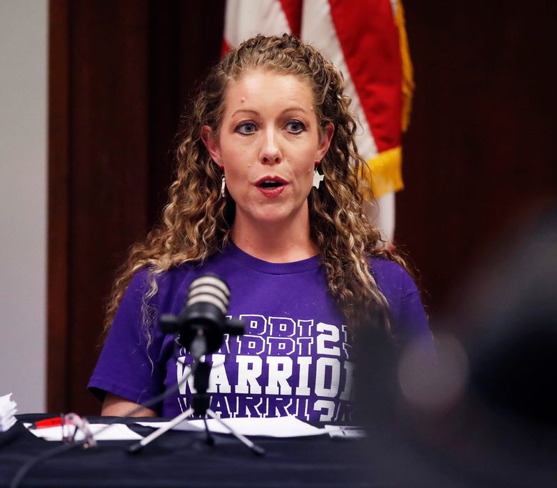 Candidate Peggy Bohmfalk talks to the audience during the forum. Texas Tech Public Media and the Lubbock Avalanche-Journal held a Candidate Forum at the George & Helen Mahon Public Library Wednesday evening.