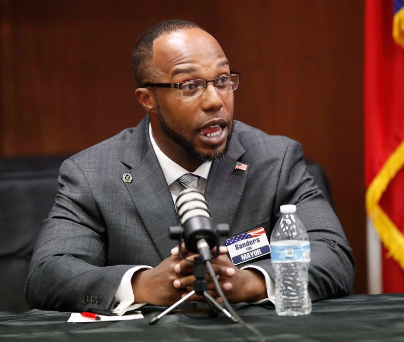 Candidate Stephen Sanders talks to the audience during the forum. Texas Tech Public Media and the Lubbock Avalanche-Journal held a Candidate Forum at the George & Helen Mahon Public Library Wednesday evening.
