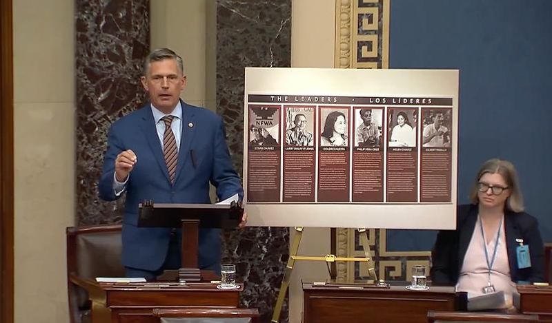 U.S. Sen. Martin Heinrich, D-NM, speaks on the U.S. Senate floor during discussion of U.S. Sen. John Cornyn's No Funding to Honor Crime Scenes Act Tuesday, April 14, 2026.