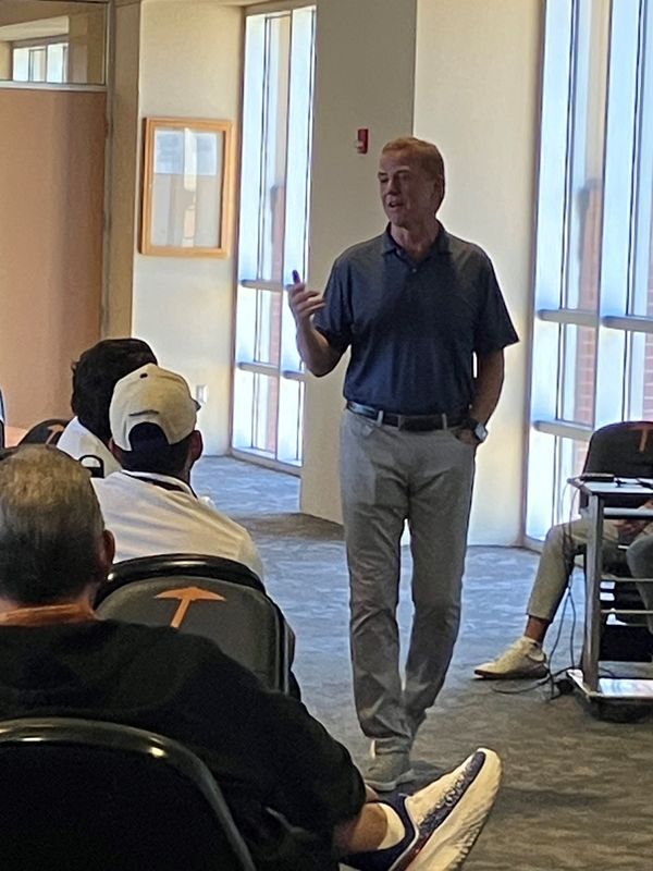 Former Dallas Cowboys coach and NBC analyst Jason Garrett addressed UTEP's spring coaching clinic Thursday at the Larry K. Durham Center