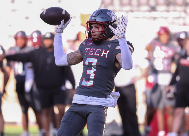 Peyton Morgan reacts to getting an interception during the Texas Tech football team's spring game, Friday, April 17, 2026, at Jones AT&T Stadium.