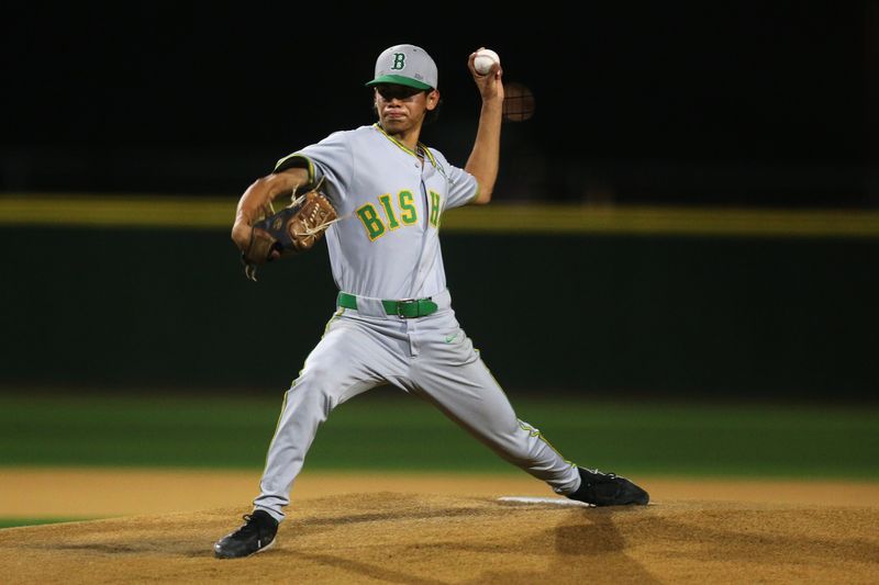 Bishop's Aiden Alaniz pitches during a District 29-3A baseball game against London at London High School on Friday, April 17, 2026.