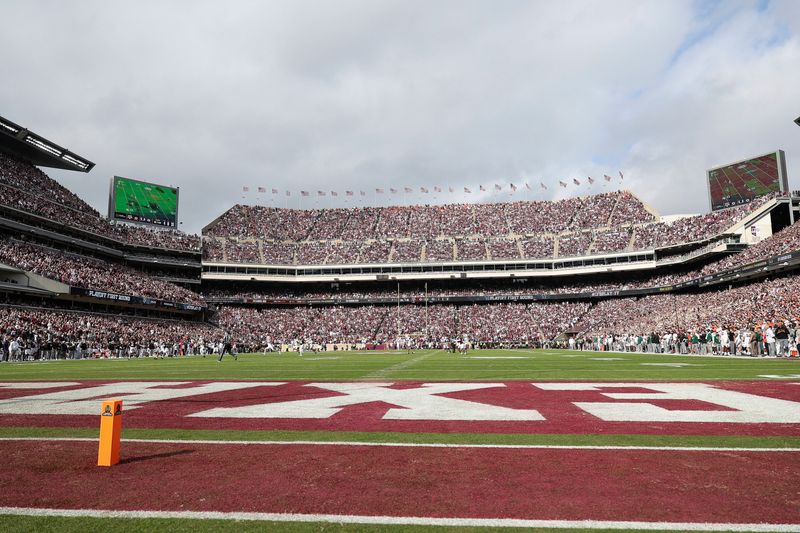 Dec 20, 2025; College Station, TX, USA; General view during first half of the first round game of the CFP National Playoff between the Miami Hurricanes and the Texas A&M Aggies at Kyle Field. Mandatory Credit: Maria Lysaker-Imagn Images