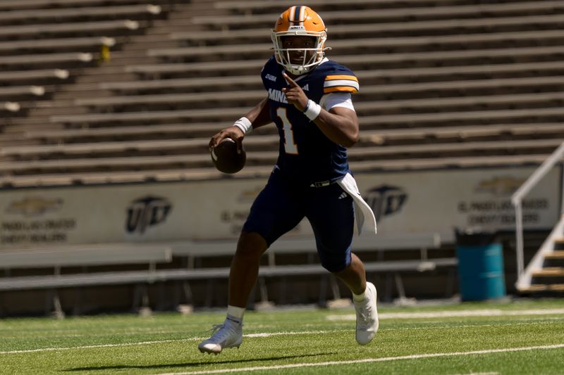 UTEP’s EJ Colson runs the ball during the UTEP Spring Game at the Sun Bowl in El Paso on Saturday, April 18, 2026.