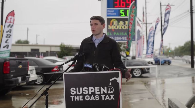 State Rep. James Talarico announces his plan to lower fuel costs during a news conference Tuesday, April 21, 2026, as part of his run for U.S. Senate.