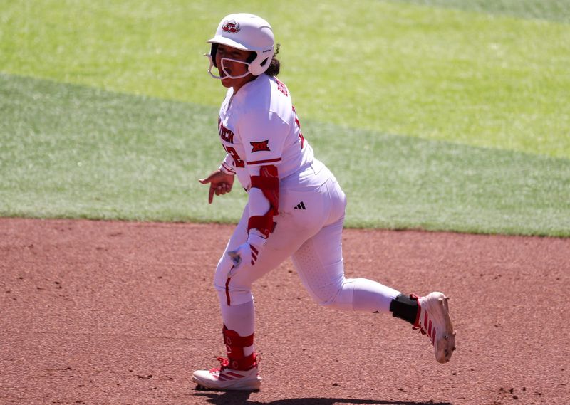 Texas Tech's Jasmyn Burns celebrates a home run against BYU during a Big 12 Conference softball game, Saturday, April 4, 2026, at Tracy Sellers Field.