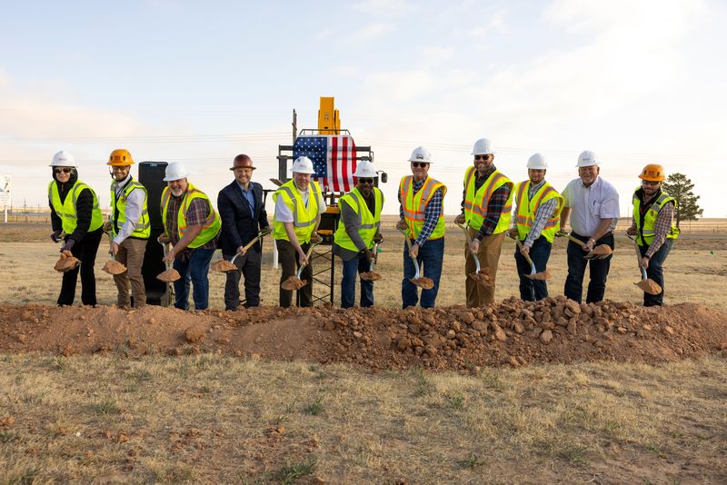 Leaders from PanTeXas Deterrence, LLC, the Pantex Field Office, and contractor Hensel Phelps come together to break ground on the Flexible Support Facility.