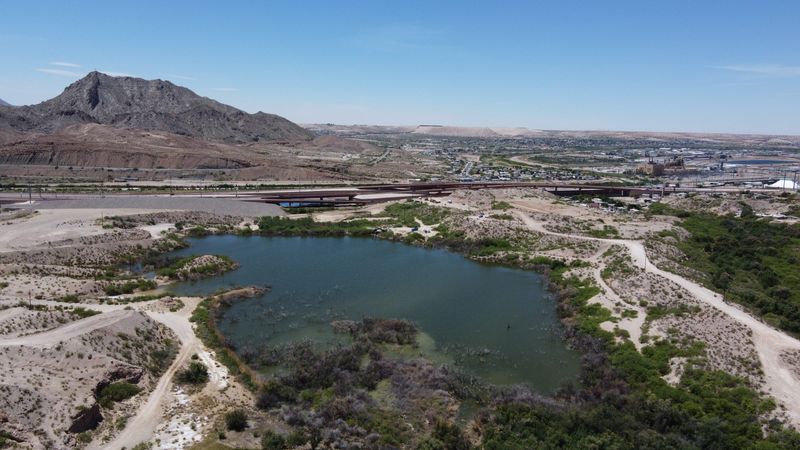 Cement Lake Dam, also known as Portland Reservoir, as seen April 23 looking south. El Paso Police closed multiple West El Paso thoroughfares amid concerns of a potential dam breach that could flood nearby roads.