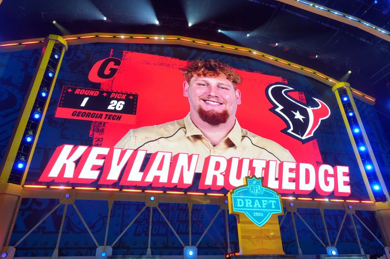Apr 23, 2026; Pittsburgh, PA, USA; Georgia Tech Yellow Jackets offensive guard Keylan Rutledge is selected by the Houston Texans as the number 26 pick during the 2026 NFL Draft at Acrisure Stadium. Mandatory Credit: Kirby Lee-Imagn Images