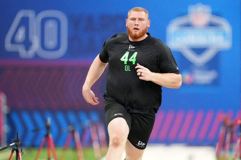 Mar 1, 2026; Indianapolis, IN, USA; Georgia Tech offensive lineman Keylan Rutledge (OL44) during the NFL Scouting Combine at Lucas Oil Stadium. Mandatory Credit: Kirby Lee-Imagn Images