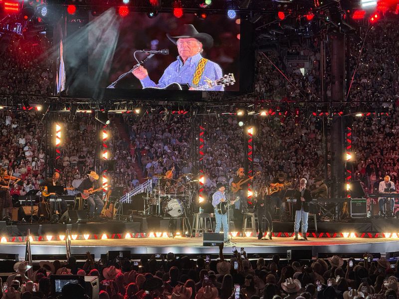 George Strait performs Friday, April 24, 2026 inside Jones AT&T Stadium. Zach Top and Dylan Gossett opened for Strait on the first of two nights in Lubbock.