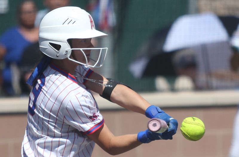 Sundown's Brynly Gregory hits the ball against Sudan in Game 2 of a Class 2A Division II bi-district playoff softball series Saturday, April 25, 2026, at the Sundown ISD softball complex in Sundown.