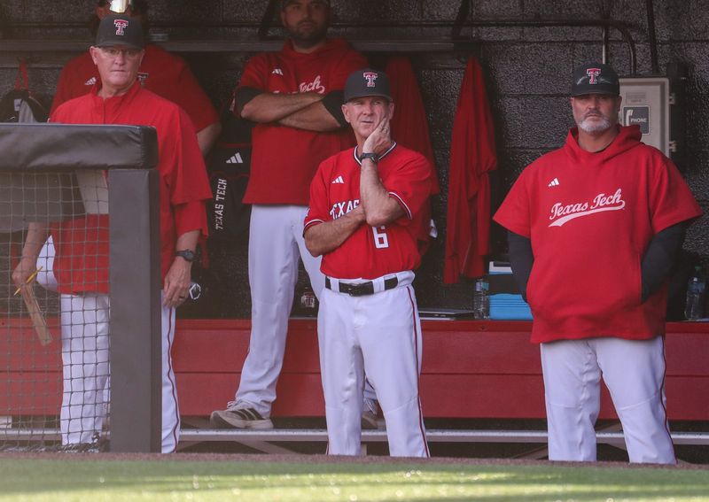 Tim Tadlock (center) and Texas Tech's coaches look on during a non-conference Division I baseball game, Tuesday, March 31, 2026, at Rip Griffin Park.