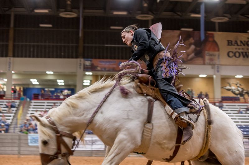 McKenna Tappan scores a 78 in the Womens' Ranch Bronc Riding event during the West Texas Ranch Rodeo.